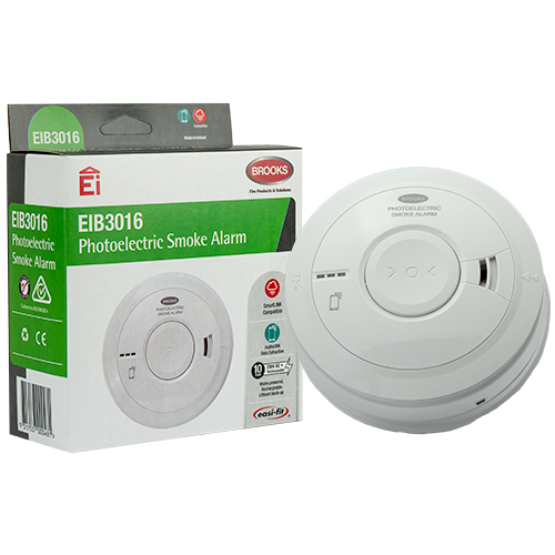 Mains powered Photoelectric Smoke Alarm with built-in rechargeable battery